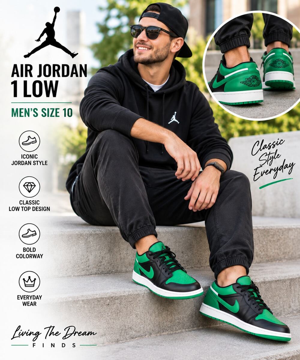 Nike Air Jordan 1 Low Green Black White Men’s Size 10 553558 065 Sneakers